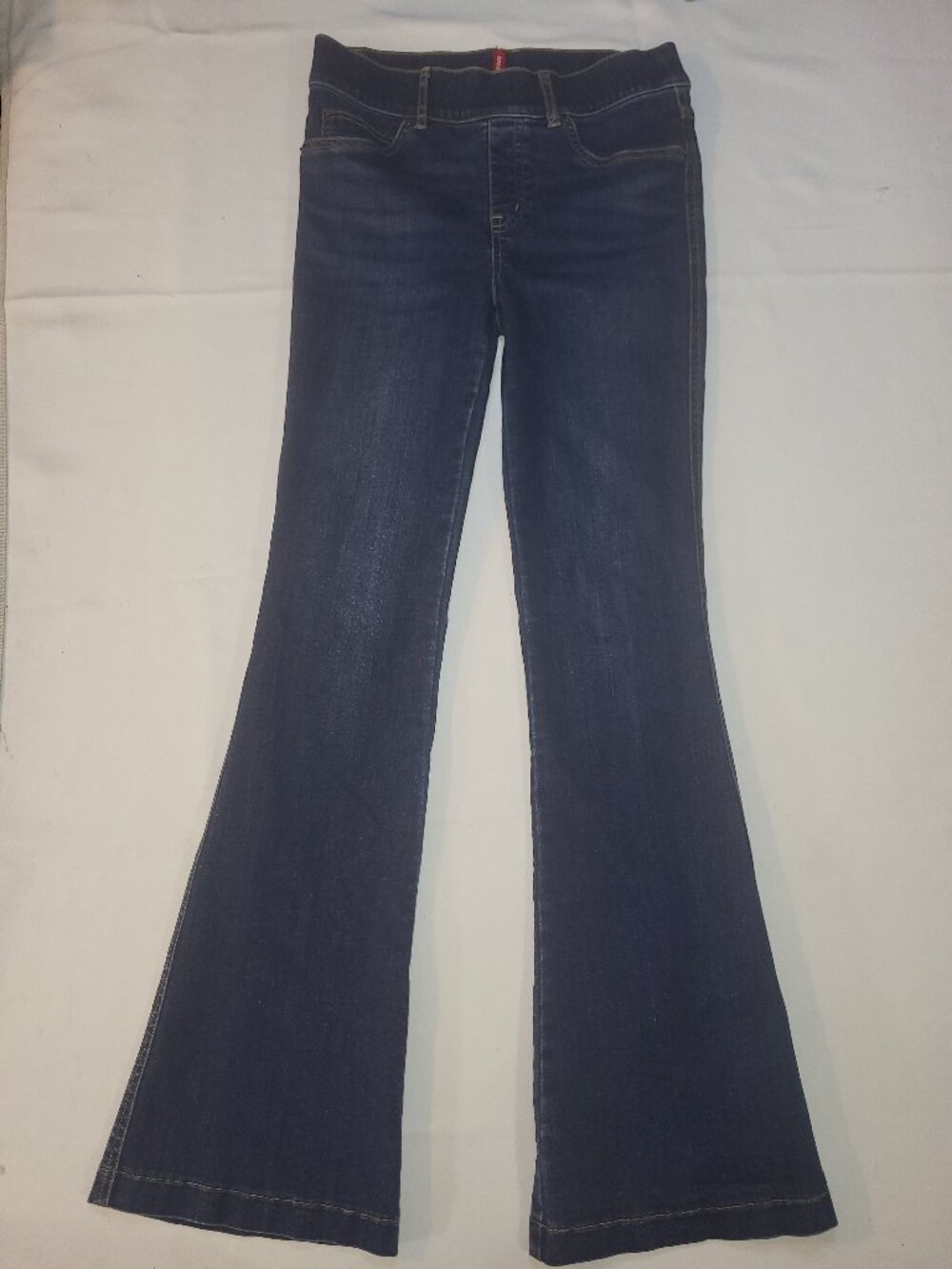 SPANX Flare Jeans Women Small Dark Blue Pull On Stretch Denim Shaping